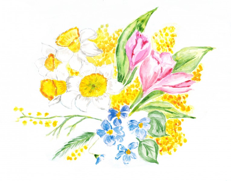 Весенние цветы. Открытка к 8 марта